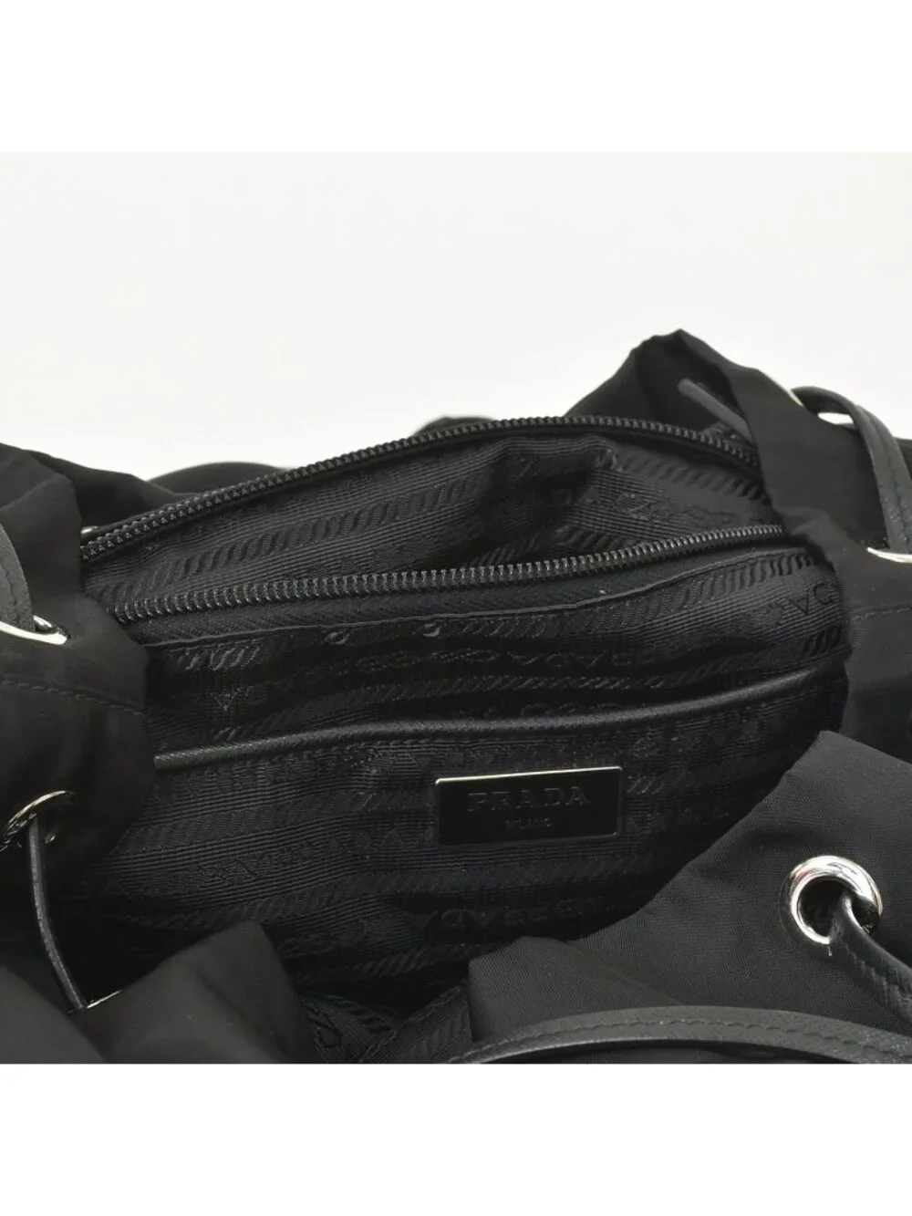 Prada Tessuto Nylon Robot Backpack Saffiano Leather Studs Metal Black